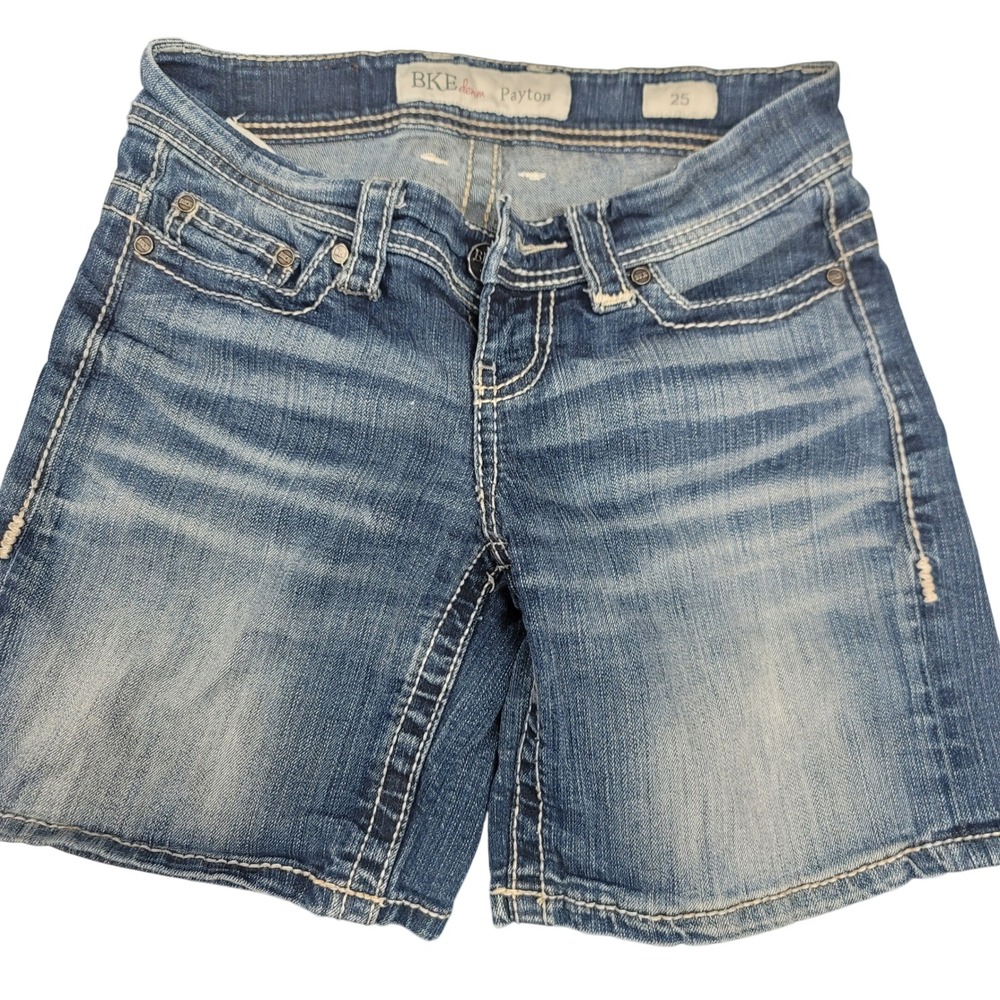 BKE Payton Denim Shorts Women Size 25 Blue‎ Distressed Embellished